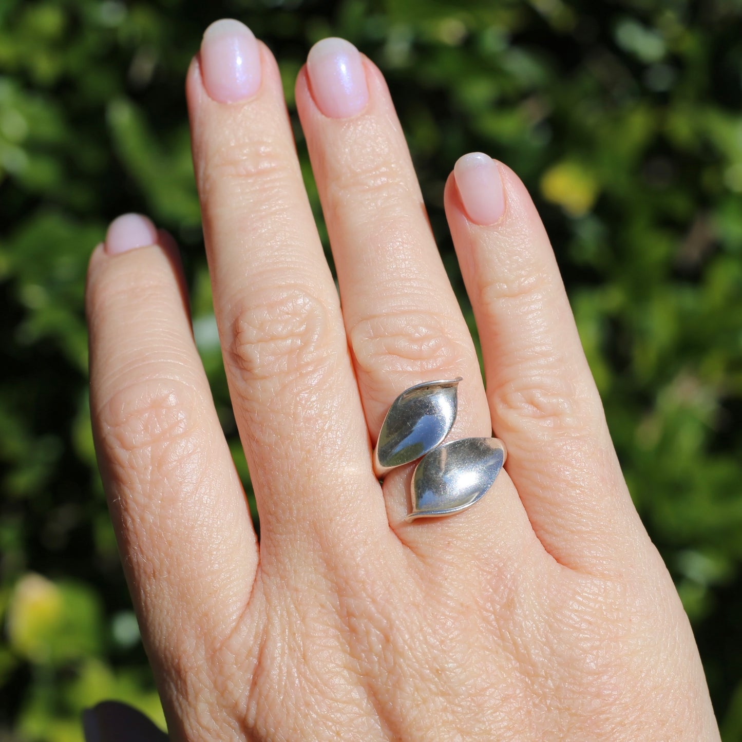 Two leaf Silver Ring, Sterling Silver, sizeable