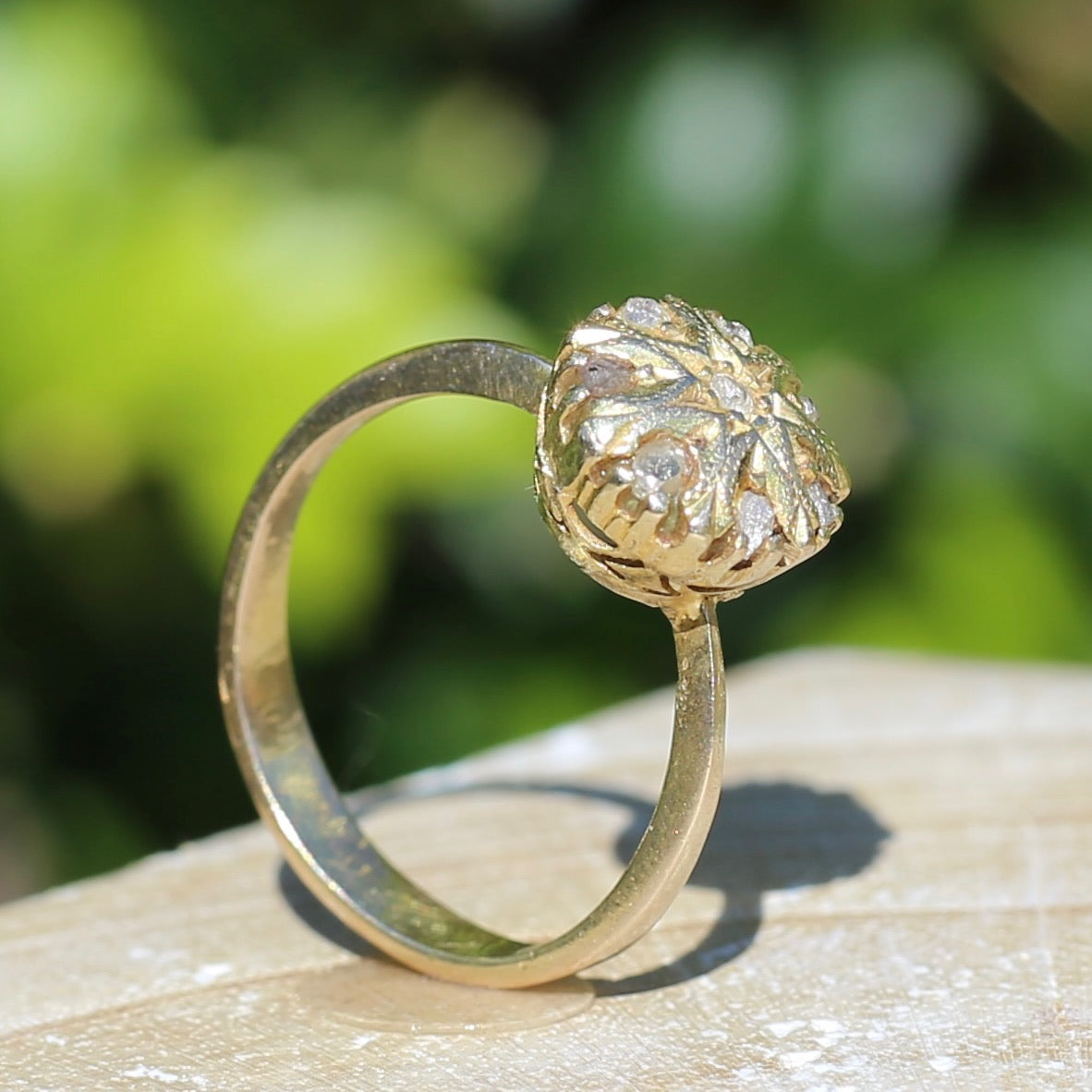 Rustic Handmade Likely Victorian Rose and Table Cut Diamond & Quartz Ring, approx 12ct Yellow Gold, size T or 9.5