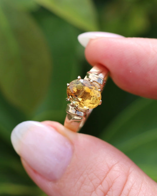 Vintage Hand Cut Oval Citrine Ring, 9ct Yellow Gold, size P or 7.5