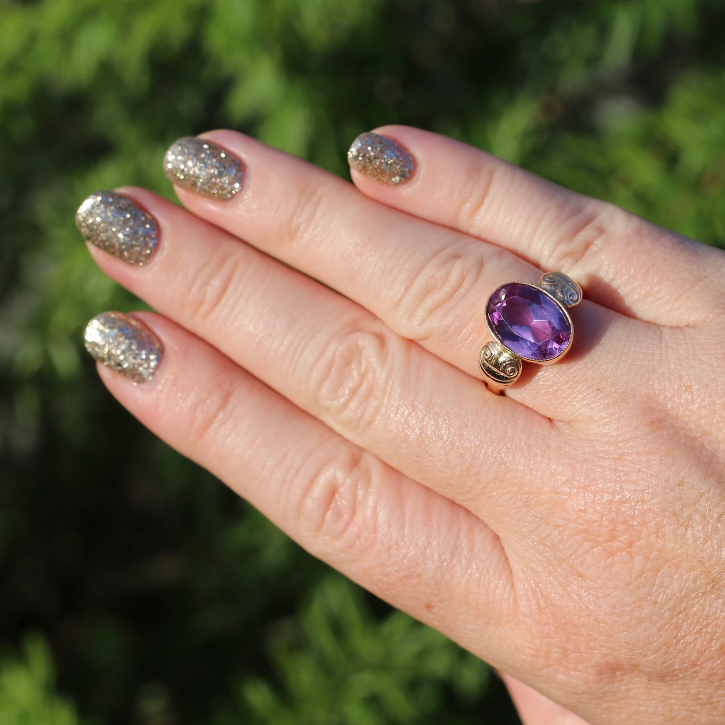 7ct Colour Change Sapphire Russian Cocktail Ring 1960s-1970s, 14ct Rose Gold, size Q or 8.25