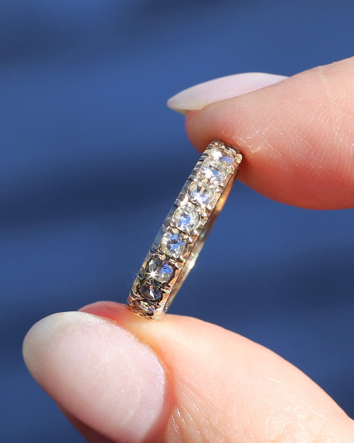 Vintage 1950s Style White Spinel Eternity Ring, 9ct Yellow Gold, size J or 4.75