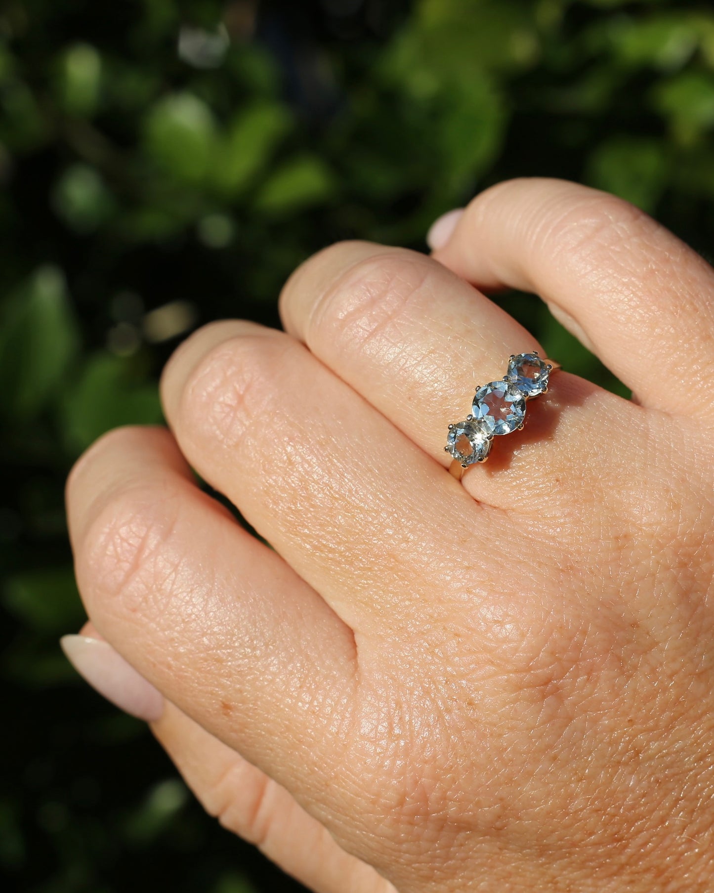 Prasiolite or Green Amethyst in Vintage Trilogy, 9ct Yellow Gold, size 7 or N1/2