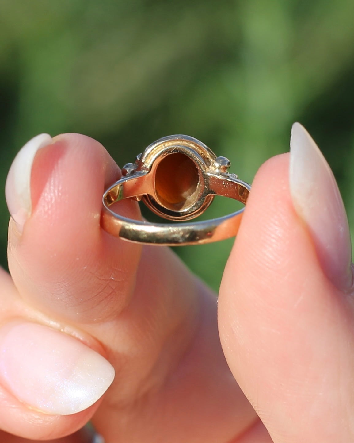 Bezel Set Carnelian Cabochon Signet Type Ring, 9ct Yellow Gold, size I1/2 or 4.5
