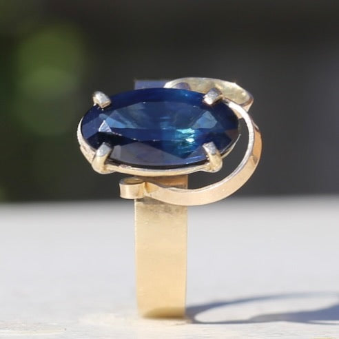 1980s 4ct Australian Parti Sapphire Retro Ring, 9ct Yellow Gold, size X or 11.5 (easily sizeable) with valuation