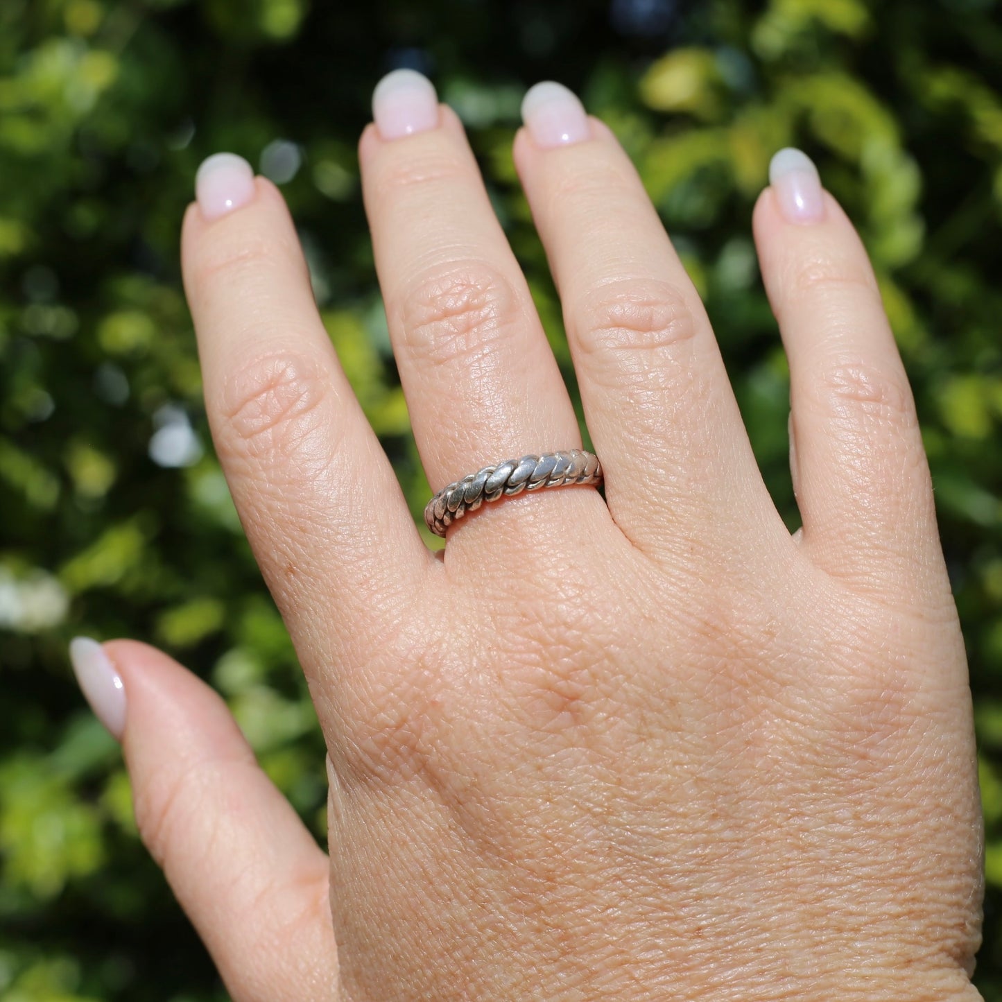 Rustic Silver Rope Ring, Sterling Silver, size R or 8.5