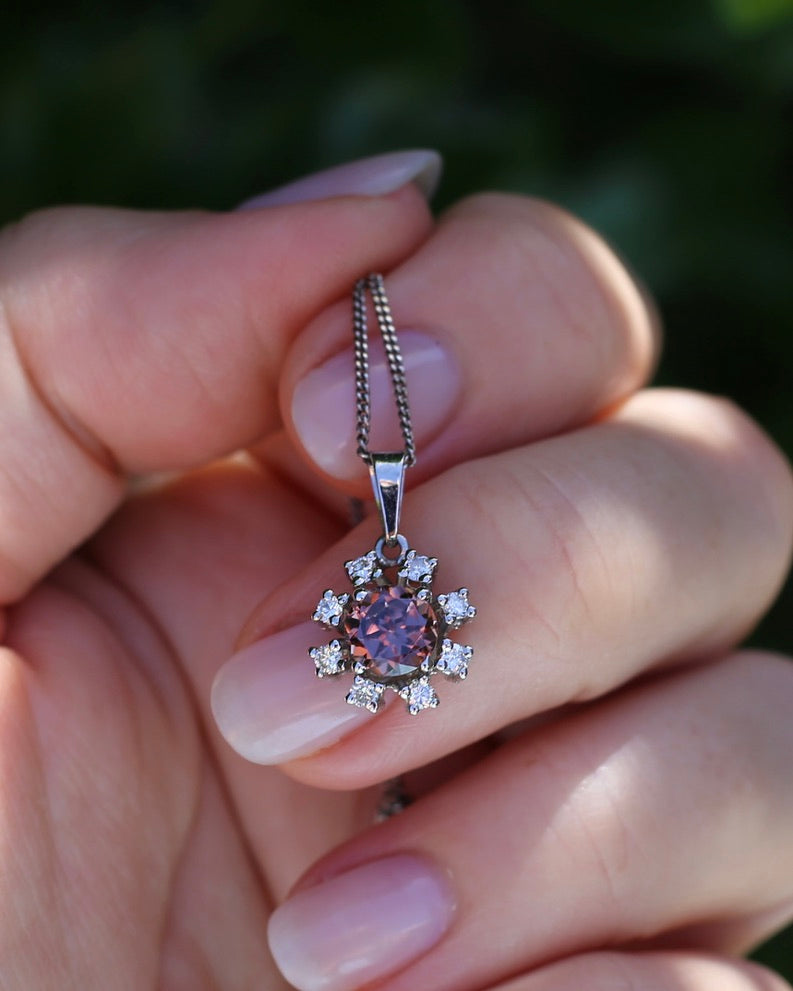 1.53ct Australian Zircon and Diamond Pendant, 14ct White Gold, 1.87g