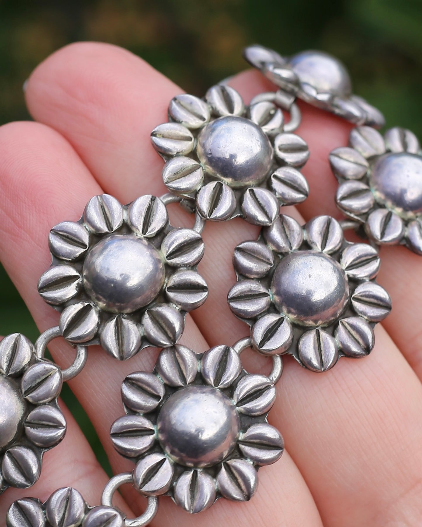 Chunky Vintage Mexican Silver Daisy/ Sunflower Necklace, Sterling Silver, 44cm or 17.25 inches, 98.52g