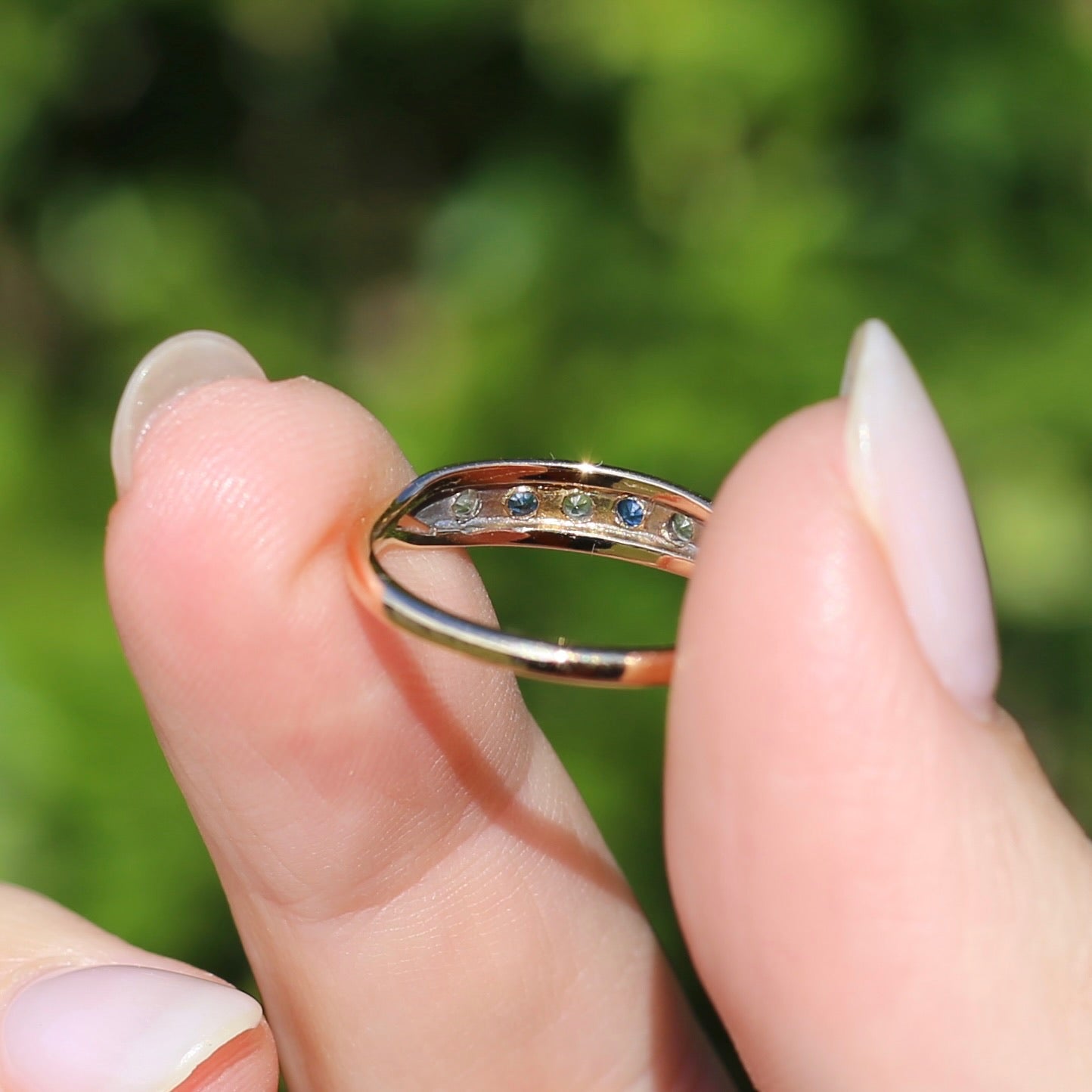 1930s 15ct Gold and Platinum 5 Stone Spinel Ring, 15ct Yellow Gold & Platinum, size M1/2 or 6.5