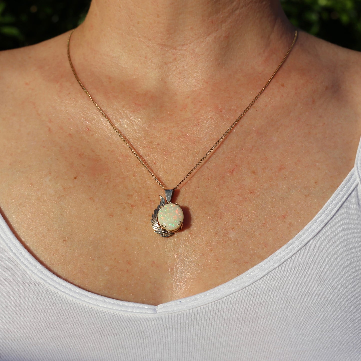 Solid White Opal and 9ct Gold Pendant, on 9ct Gold Chain, 50cm, 6g total weight