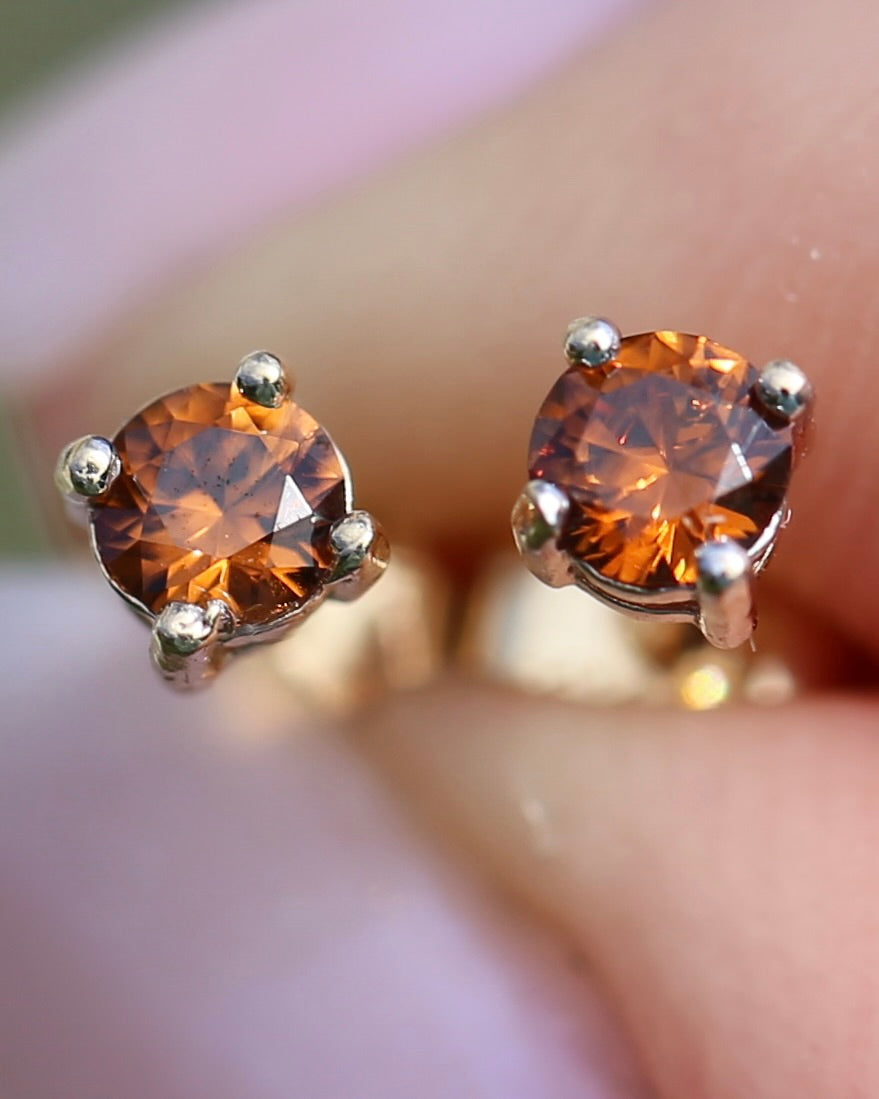 0.3ct Vibrant Burnt Orange Australian Zircon Studs, 9ct Yellow Gold, 0.48g