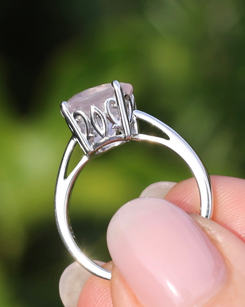 3.7ct Rose Quartz (10mm) Solitaire Ring, Sterling Silver, size O or 7.25, 3.57g