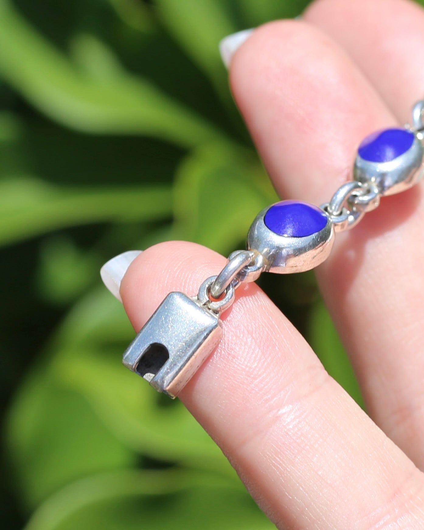 Vintage Mexican Bezel Set Lapis Bracelet, 7.75 inches or 19.5cm, 21.27g