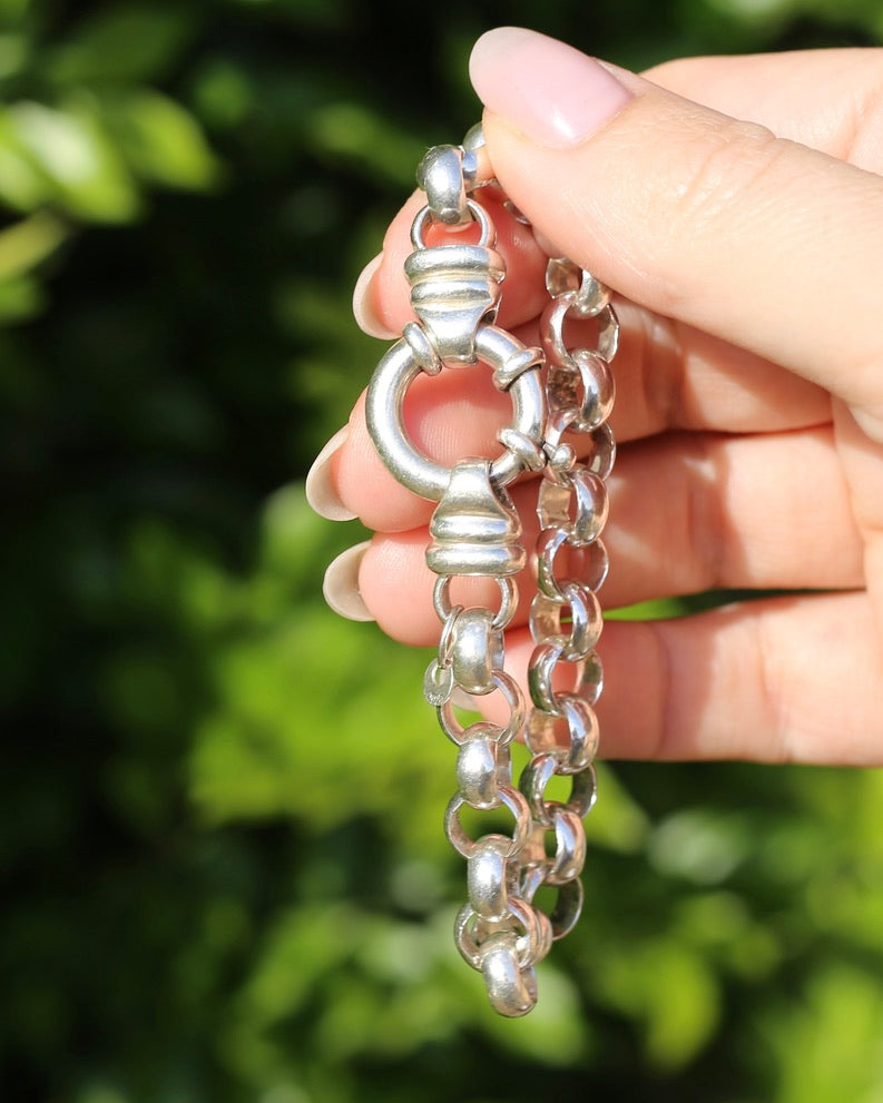 Vintage Sterling Silver Belcher Bracelet, Italian Bolt Clasp, 18.5cm or 7.25 inches, 29.9g