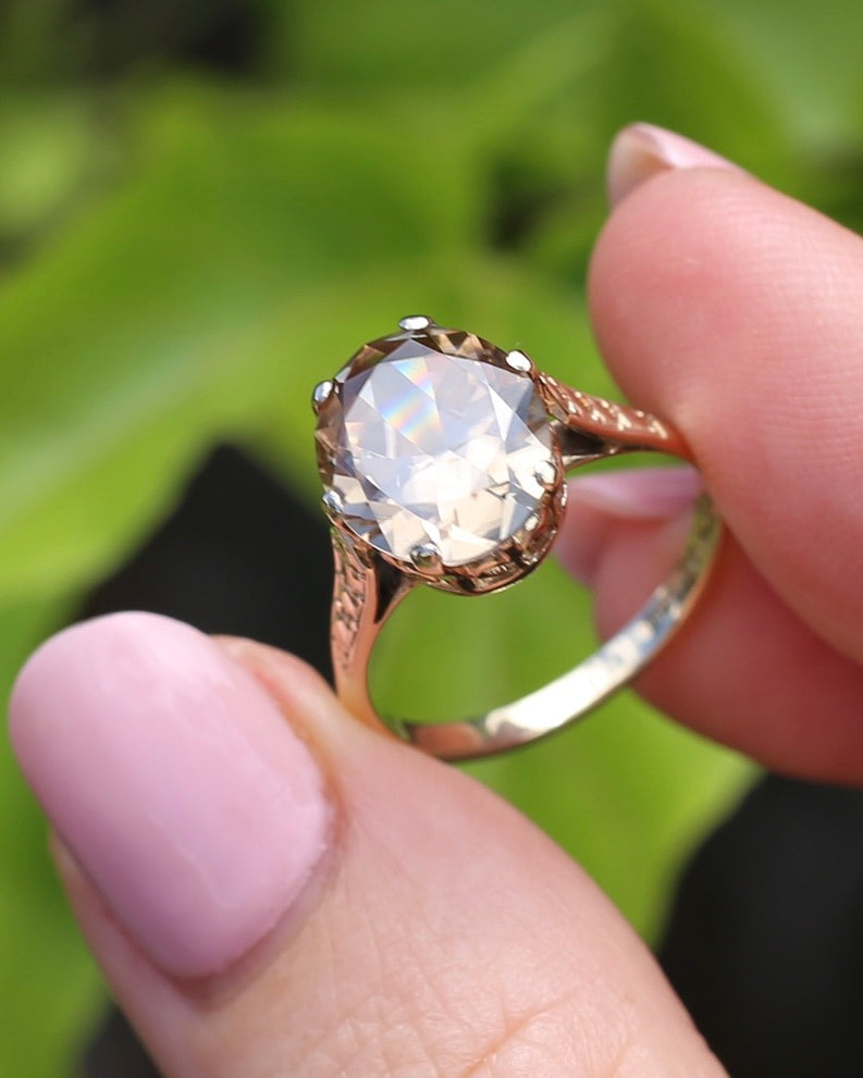 5.68ct Oval Natural Australian Zircon, In 1973 Birmingham Made Ring, 9ct Yellow Gold, size O1/2 or 7.5, 3.41g