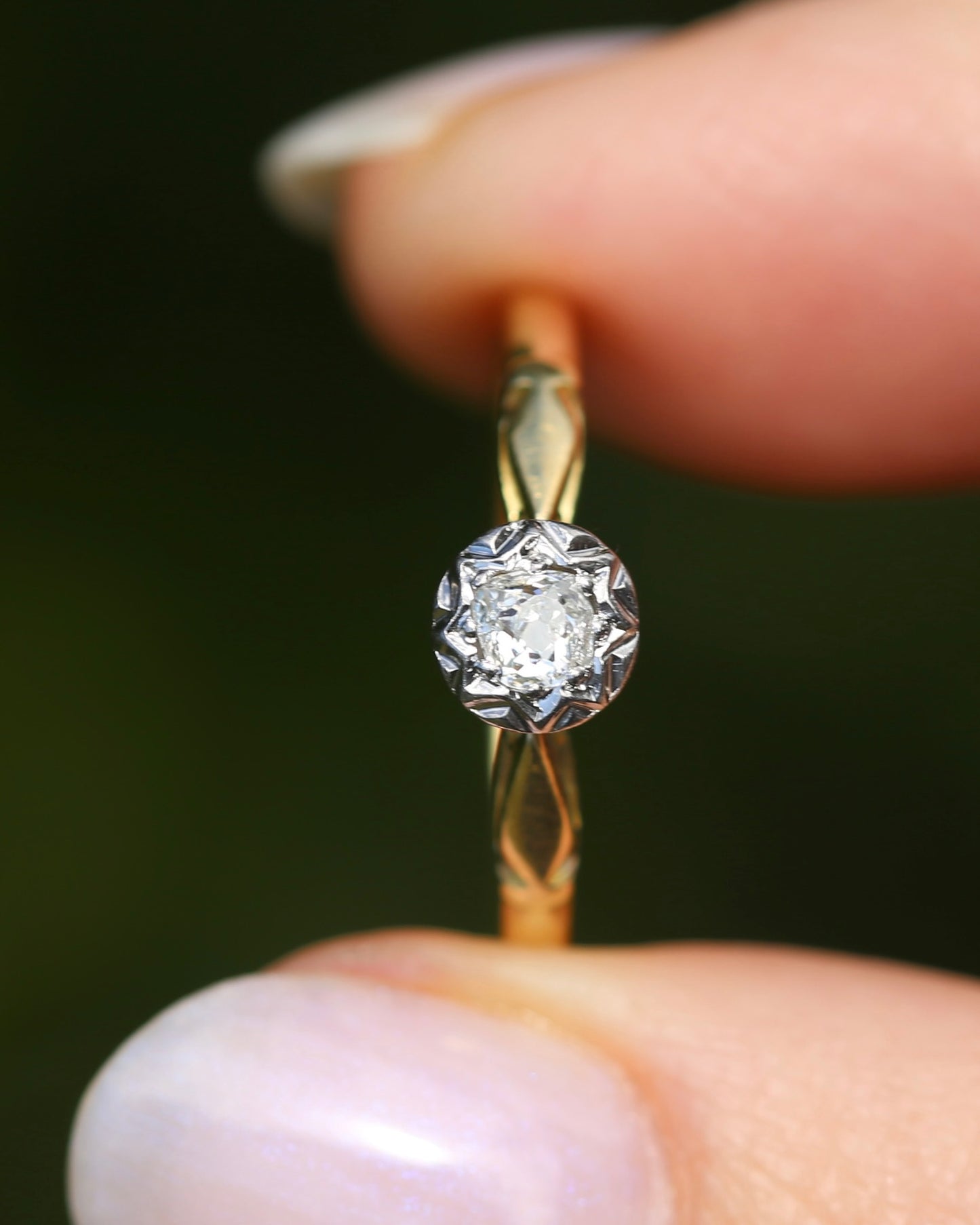 Circa 1930s Old Cut Solitaire, 18ct Yellow Gold and Diamond, size 7 or N1/2
