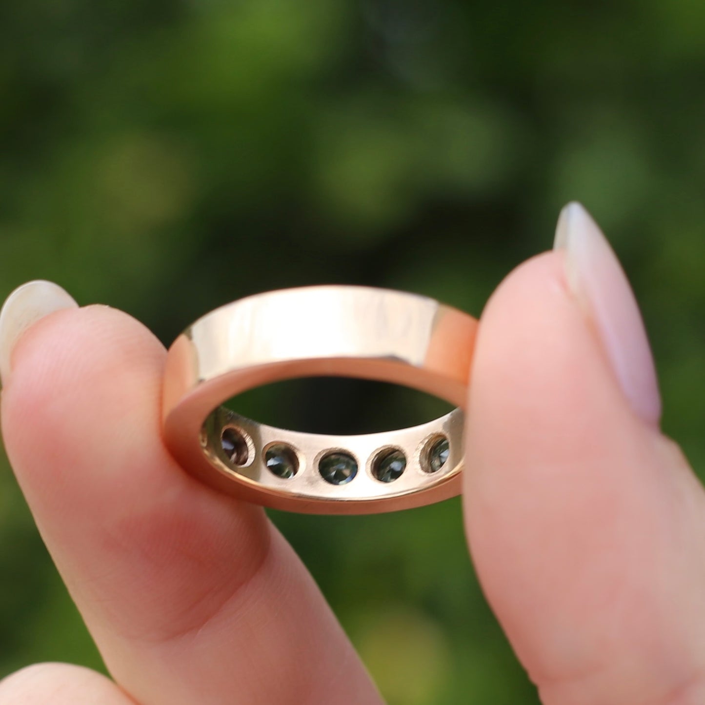 Custom Reclaimed Gold Chunky 9ct Rings with 4mm Parti Sapphires