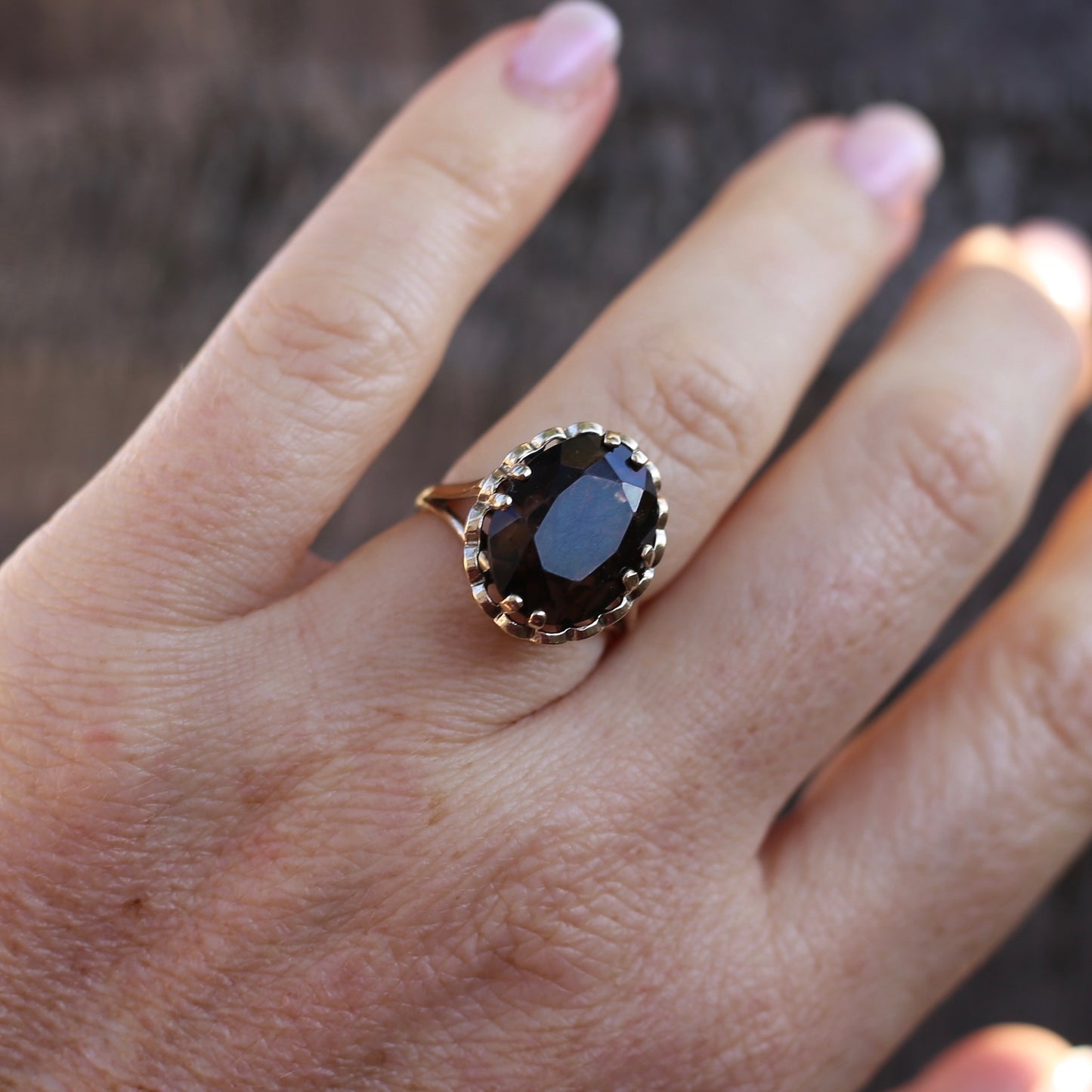 Gorgeous 1973 7.5ct Smoky Quartz Cocktail Ring, size N or 6.75