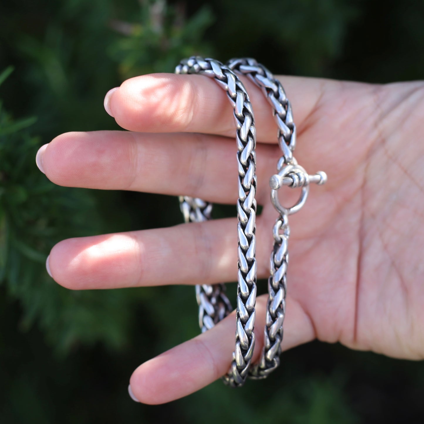 Chunky Plaited Silver Chain with T-Bar Toggle Clasp, 18inches or 46cm