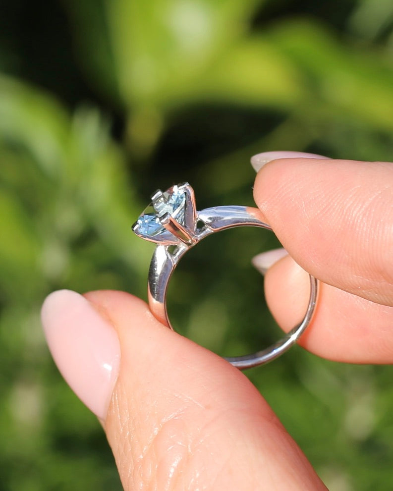 1ct Natural Aquamarine Cushion Cut Ring, Silver, size M1/2 or 6.5, 2.63g