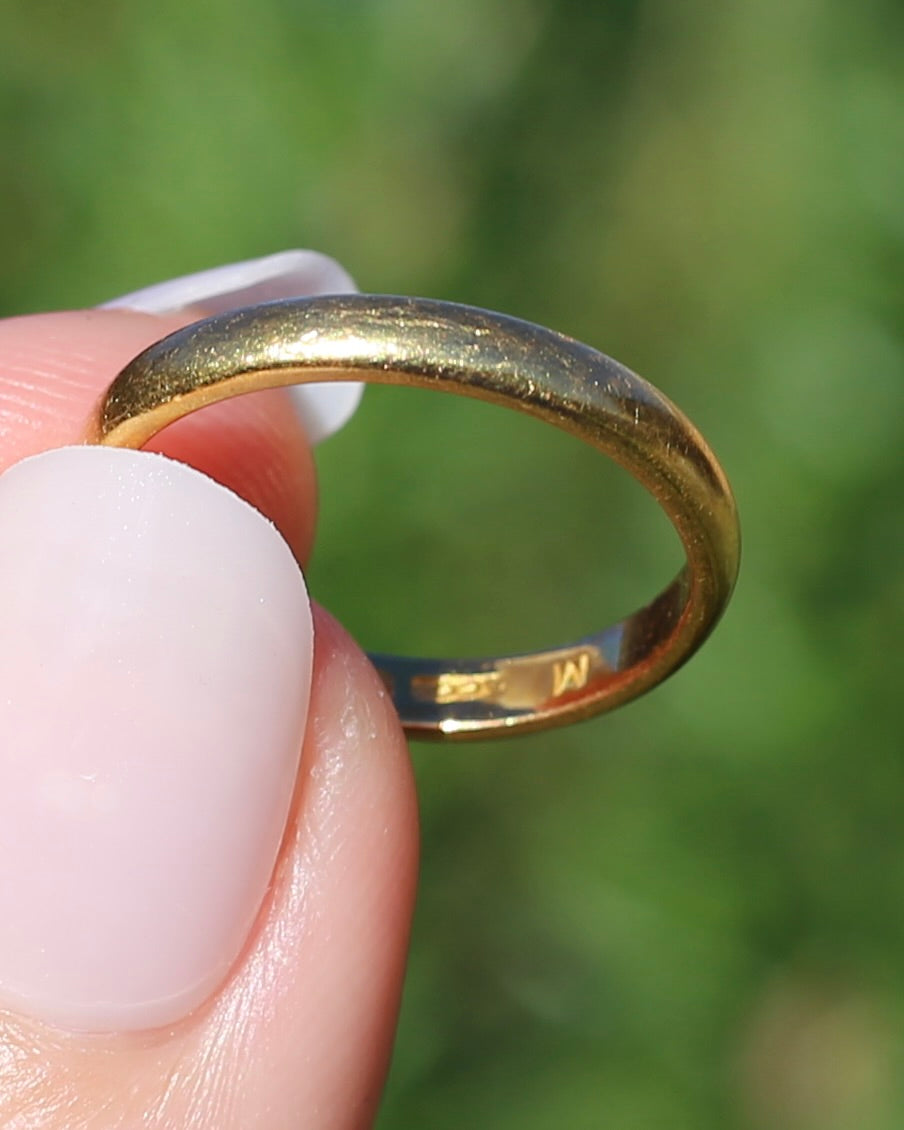 1928 Birmingham Made 22ct 3mm Wedder, 22ct Yellow Gold, size N1/2 or just over 6.75, 3.81g