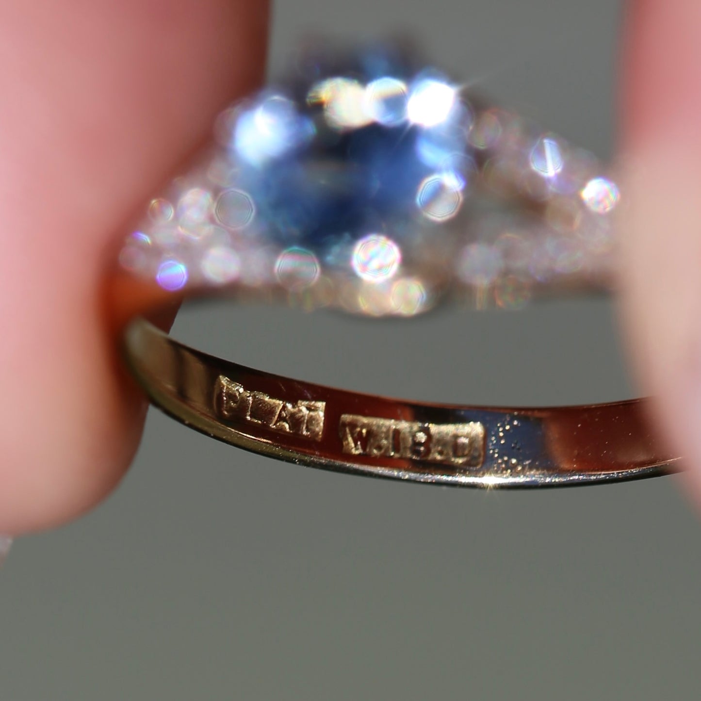 Pristine Early Australian 1930s Dunklings Blue Zircon & Diamond RIng, size L or just over 5.5