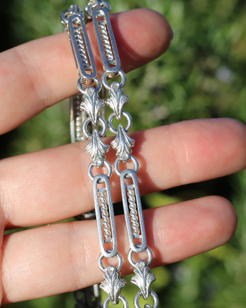 Fancy Link Silver Necklace with Heart Padlock, Sterling Silver, 49cm or 19.25 inches, 40.0g