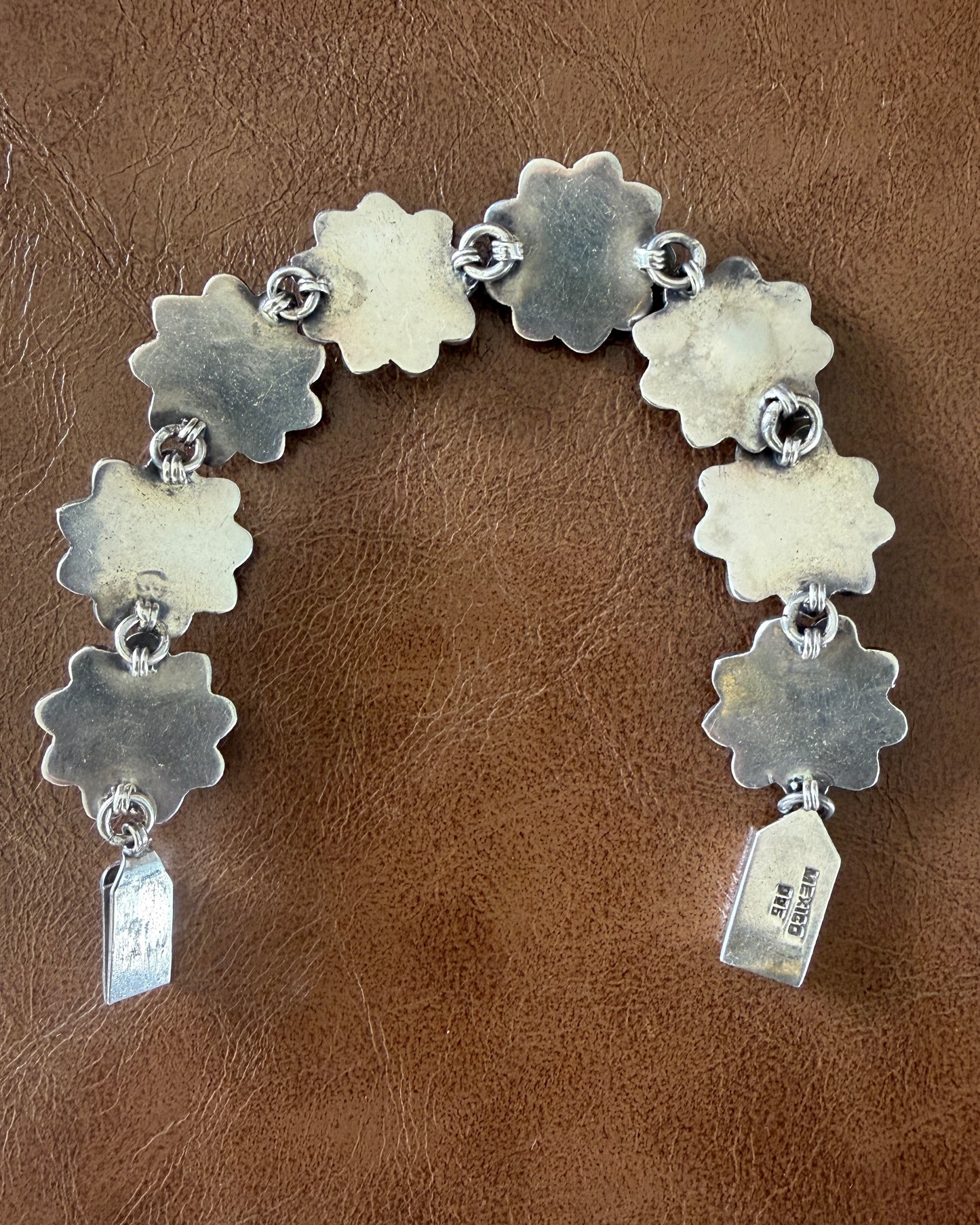 Chunky Vintage Mexican Silver Daisy/ Sunflower Bracelet, Sterling Silver, 18.5cm or 7.25 inches, 44.52g
