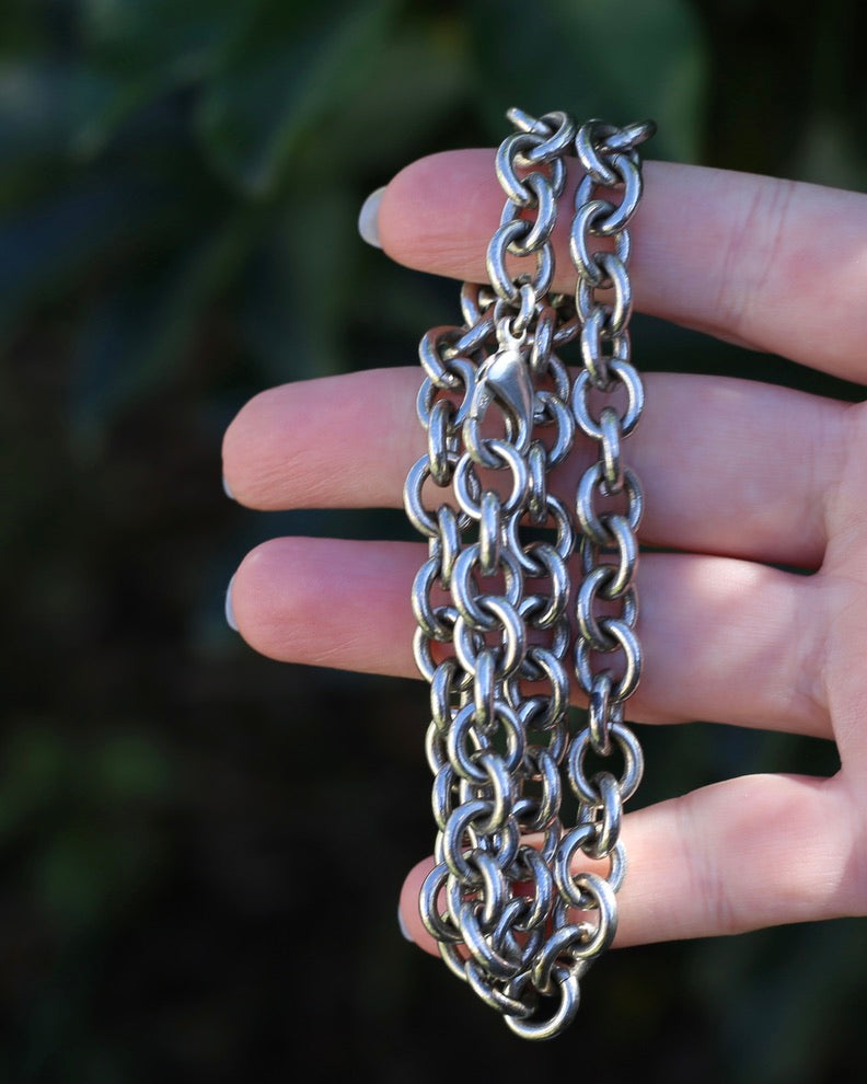 Vintage Chunky Oval Cable Chain with Parrot Clasp, Sterling Silver, 46cm or 18inches, 58.65g
