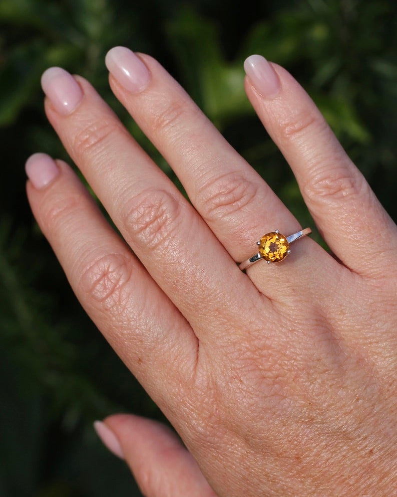 Vibrant Orange Citrine Ring, Sterling Silver, size P or 7.5, 3.1g