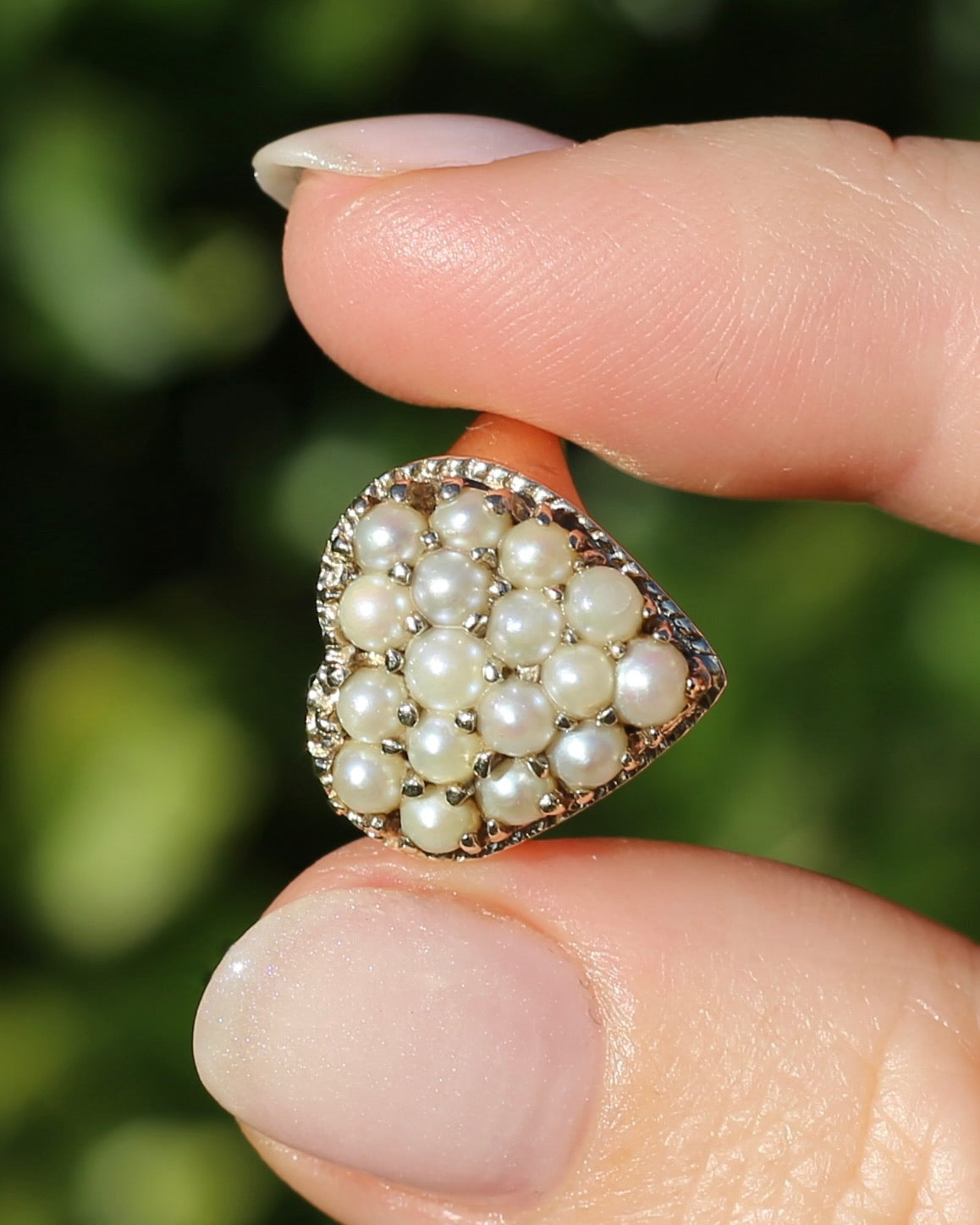 Vintage Heart Pearl Cluster Ring, 10ct Yellow Gold, size K or 5.25