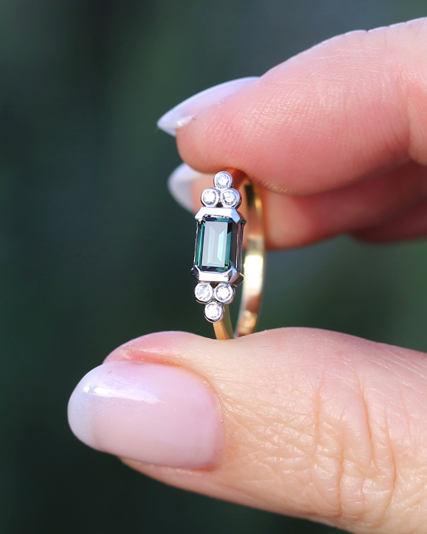 Vintage East West Set Natural Sapphire and Diamond Ring, 18ct Yellow and White Gold, size O or 7.25, 3.36g, with valuation