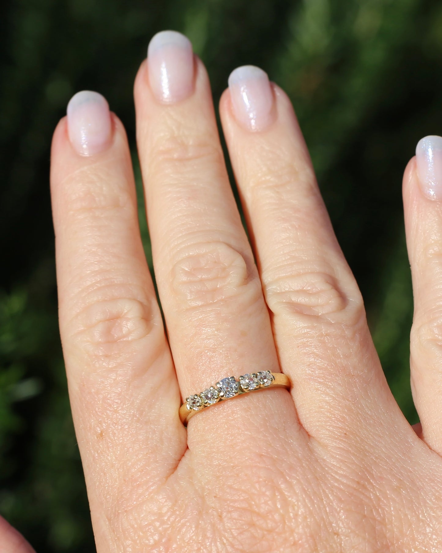 Five Stone Old Cut Diamond Ring approx 0.85ct, Claw Set, 18ct Yellow Gold, size T or 9.5