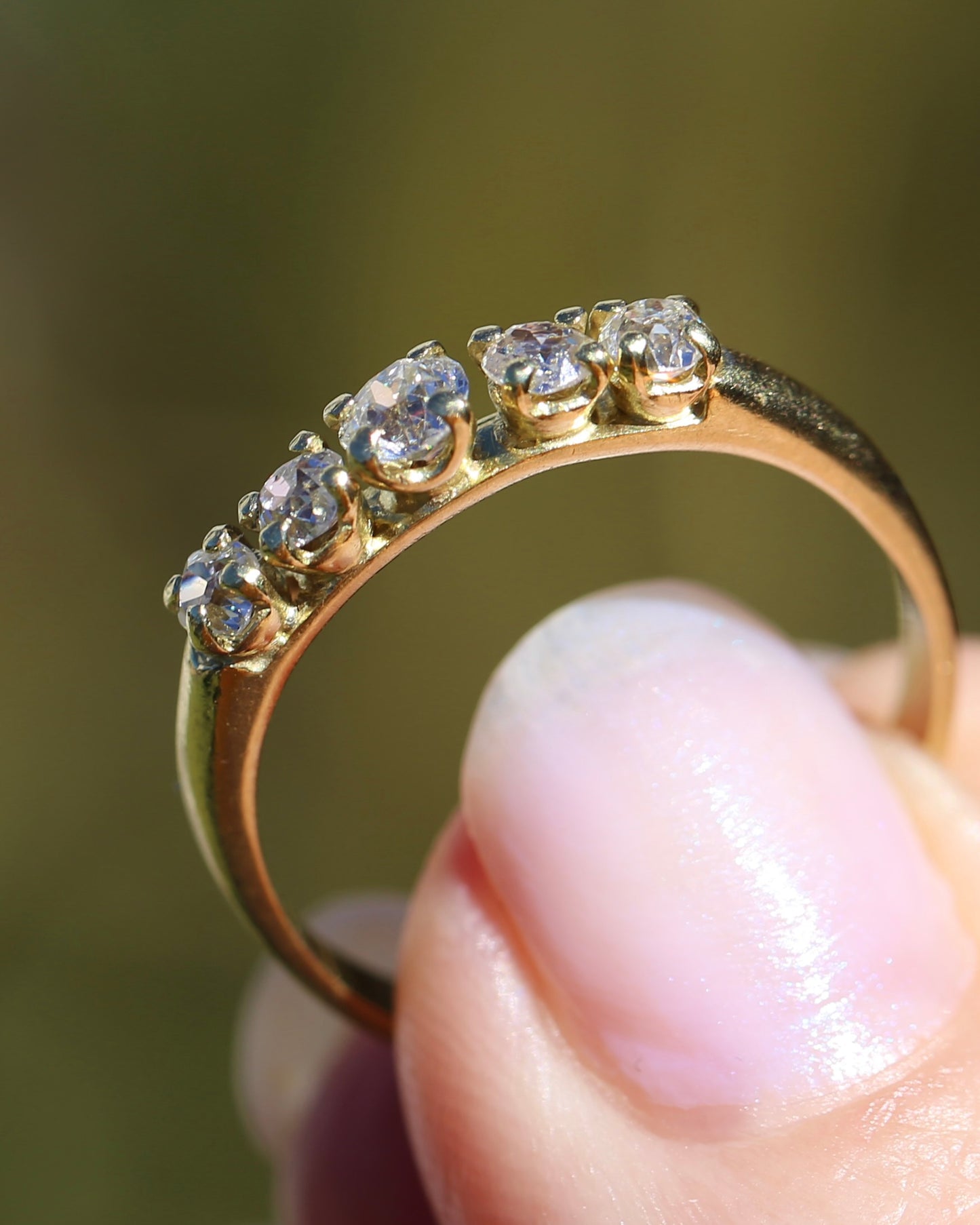 Five Stone Old Cut Diamond Ring approx 0.85ct, Claw Set, 18ct Yellow Gold, size T or 9.5