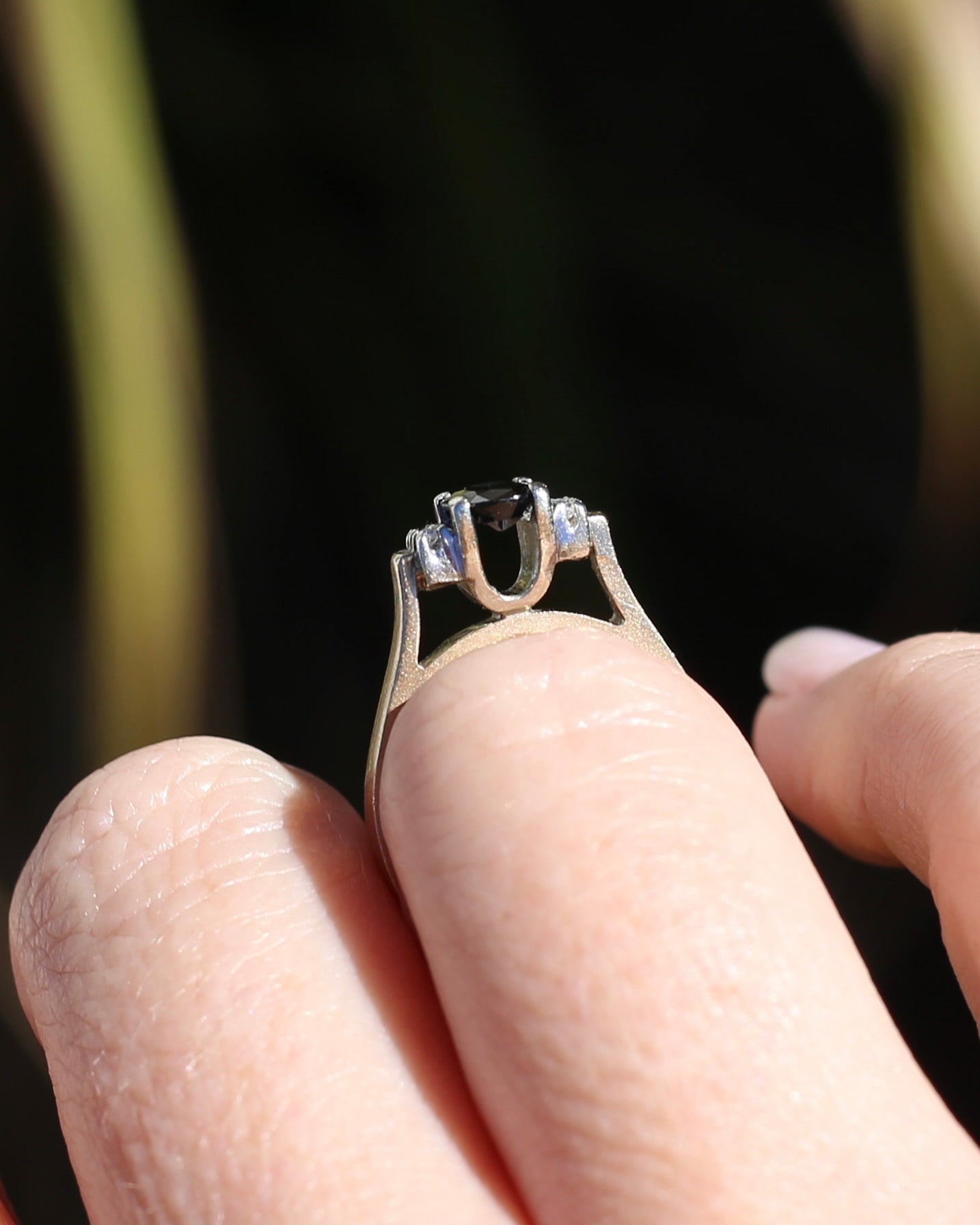 Circa 1970s Natural Sapphire and Diamond Ring, 9ct Yellow and White Gold, size M or 6.25, 4.19g