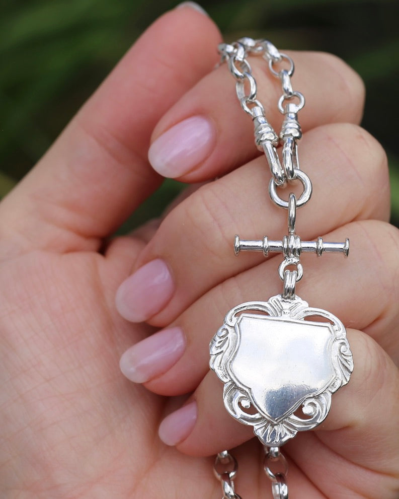 Vintage (likely Australian) Belcher Chain With Double Swivel Albert Clasps, T-bar and Fob, Sterling Silver, 47cm or 18.5 inches, 22.9g