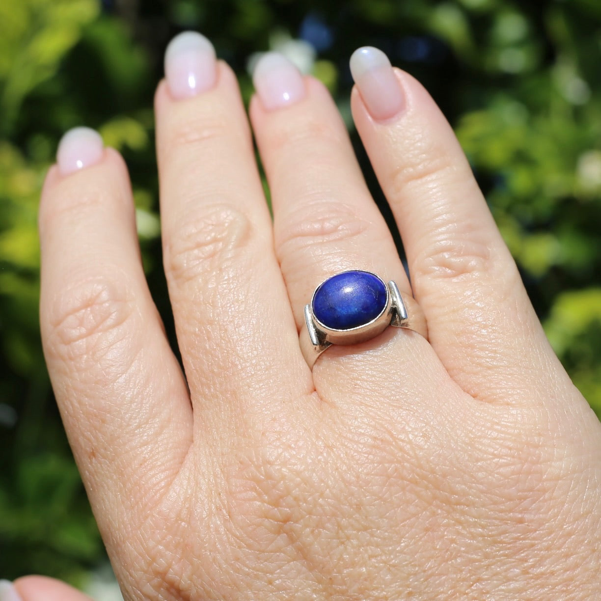 East West Set Oval Lapis Lazuli, Sterling Silver, size P or 7.5 (fits about a size smaller)