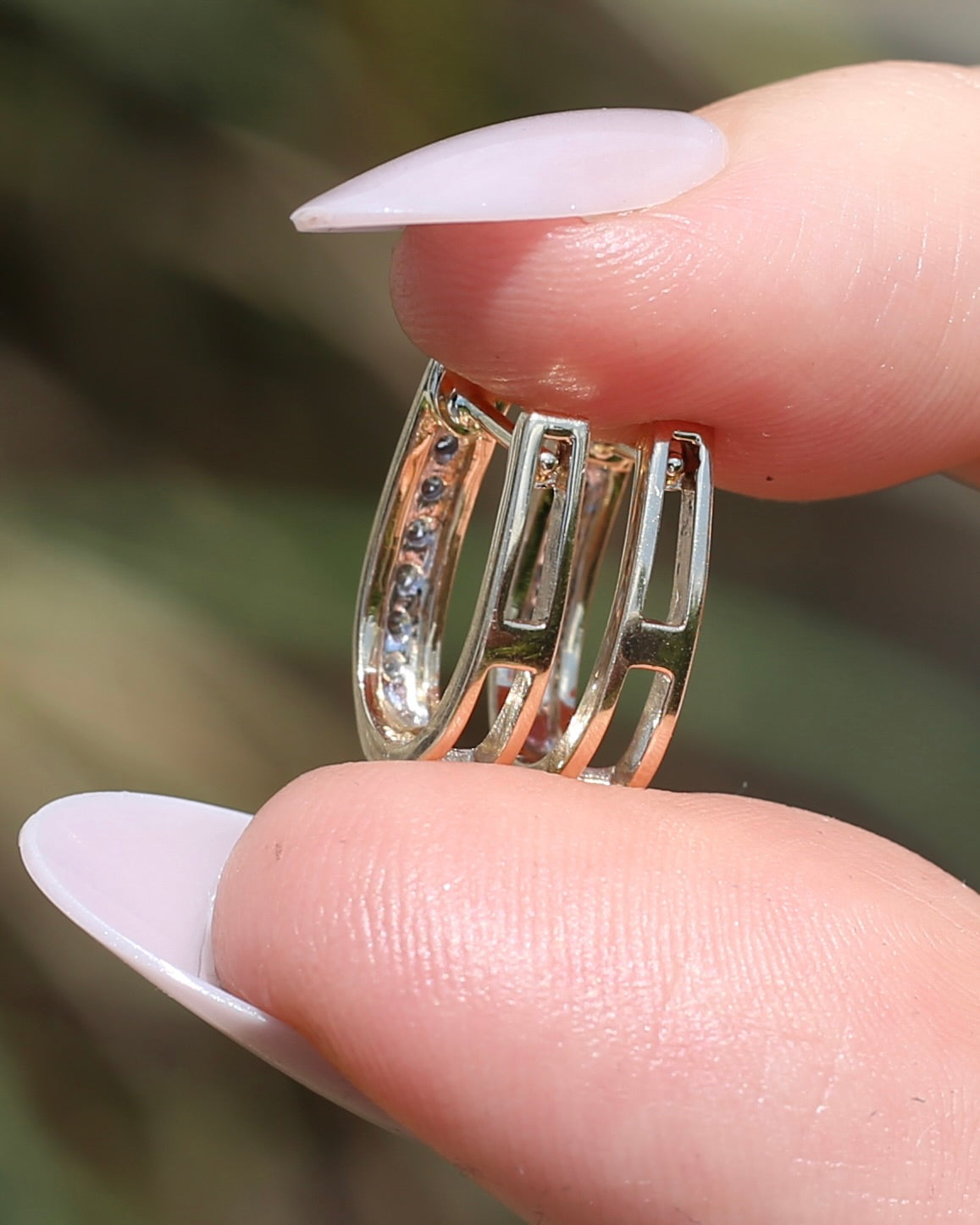 Mixed Metal Natural Diamond Huggies, 10ct Yellow and White Gold, 16 x 3.4mm, 2.45g