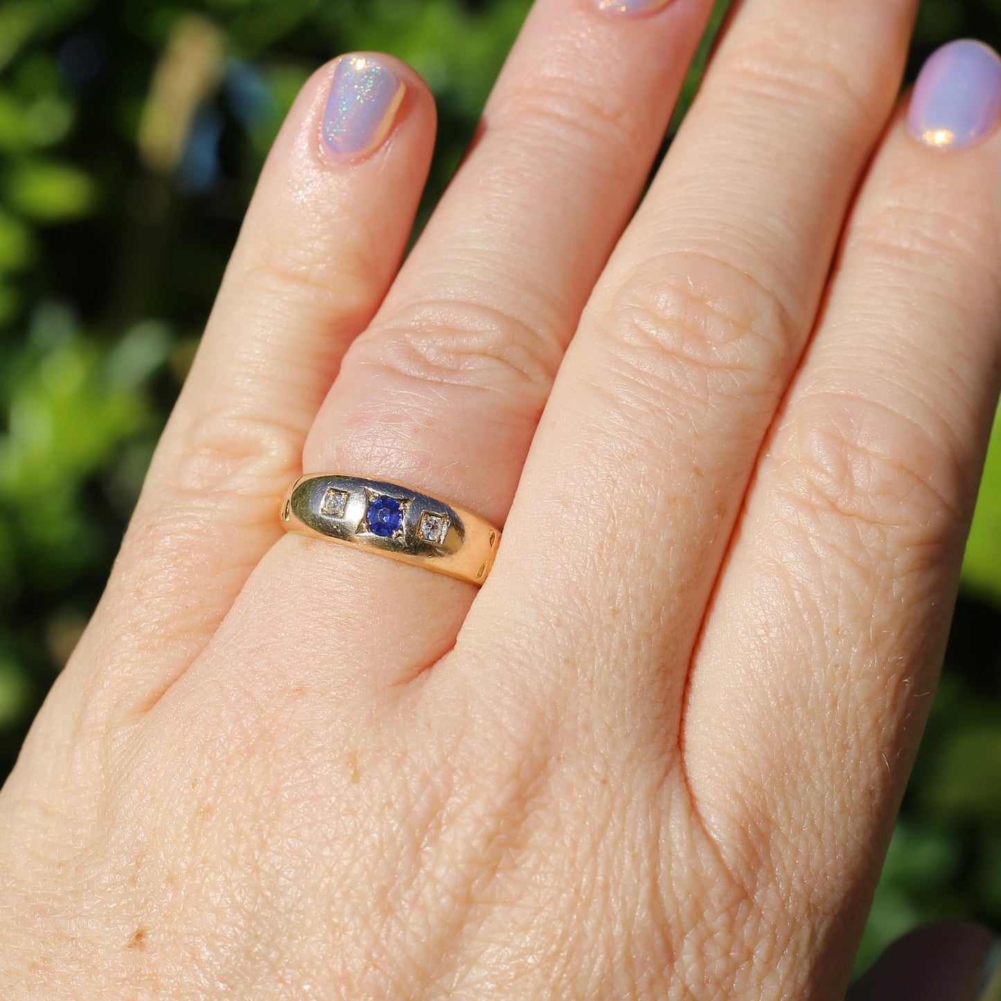 1896 Old Cut Sapphire and Diamond Gypsy Set Ring, 18ct Yellow Gold, size N or 6.75