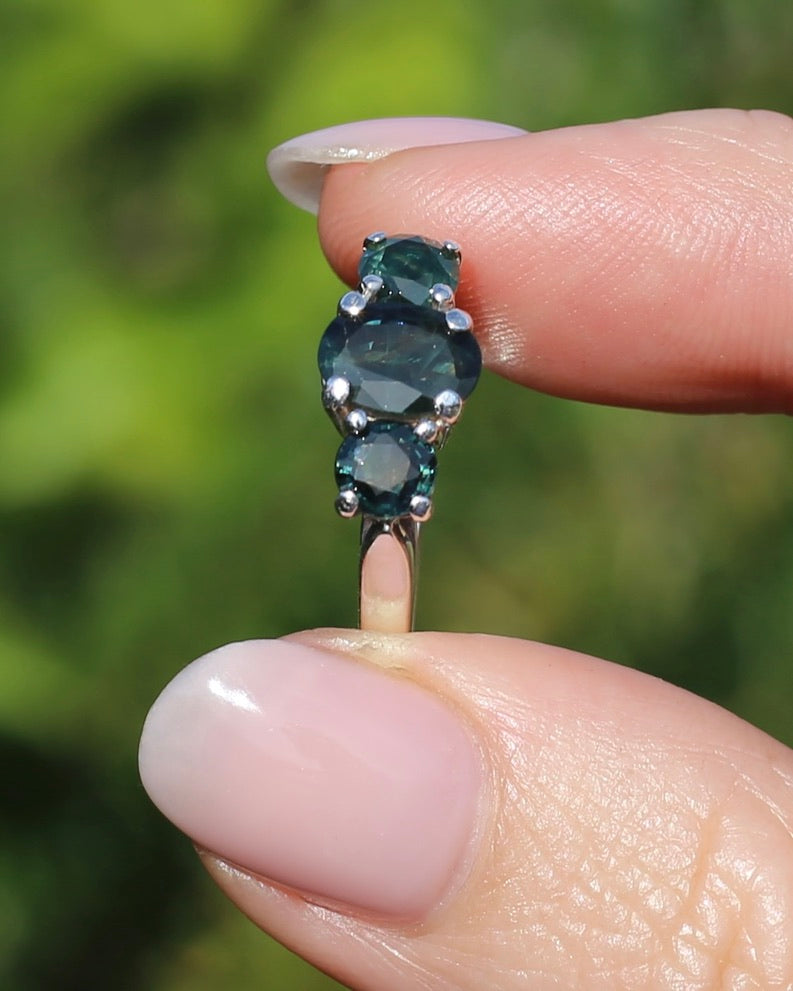 2.38ct Australian Sapphire Trilogy, Sterling Silver, size N1/2 or 7, 3.6g