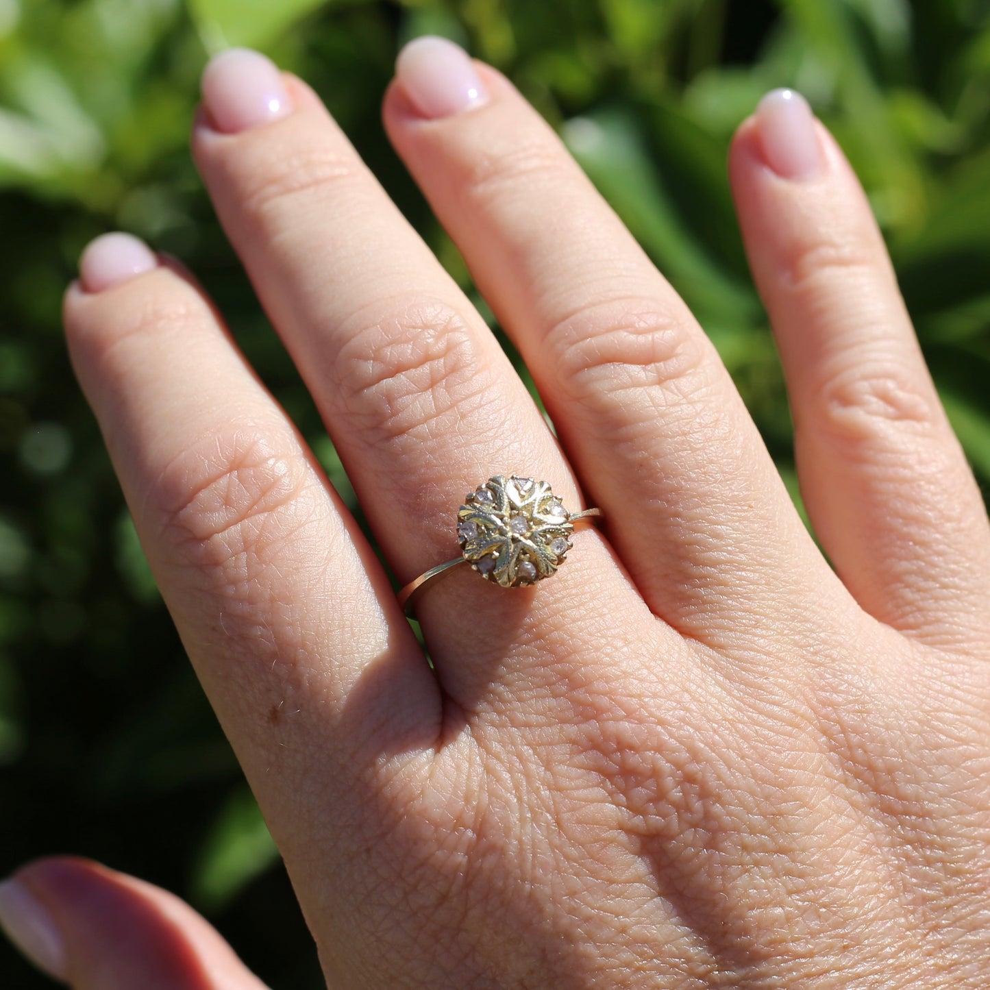 Rustic Handmade Likely Victorian Rose and Table Cut Diamond & Quartz Ring, approx 12ct Yellow Gold, size T or 9.5