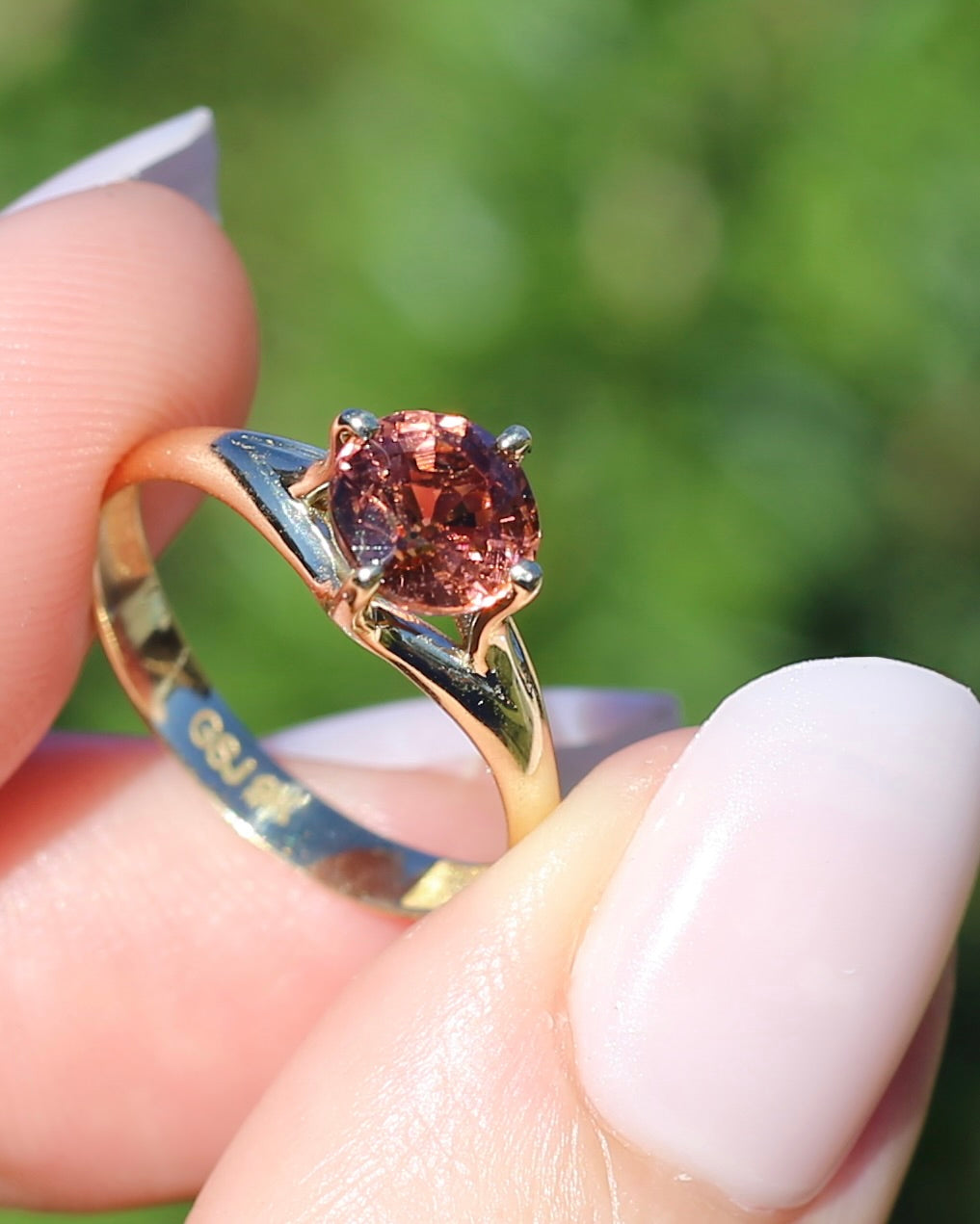 1.4ct Natural Peachy Orange Tourmaline Ring, 9ct Yellow Gold, size N1/2 or 7, 1.51g