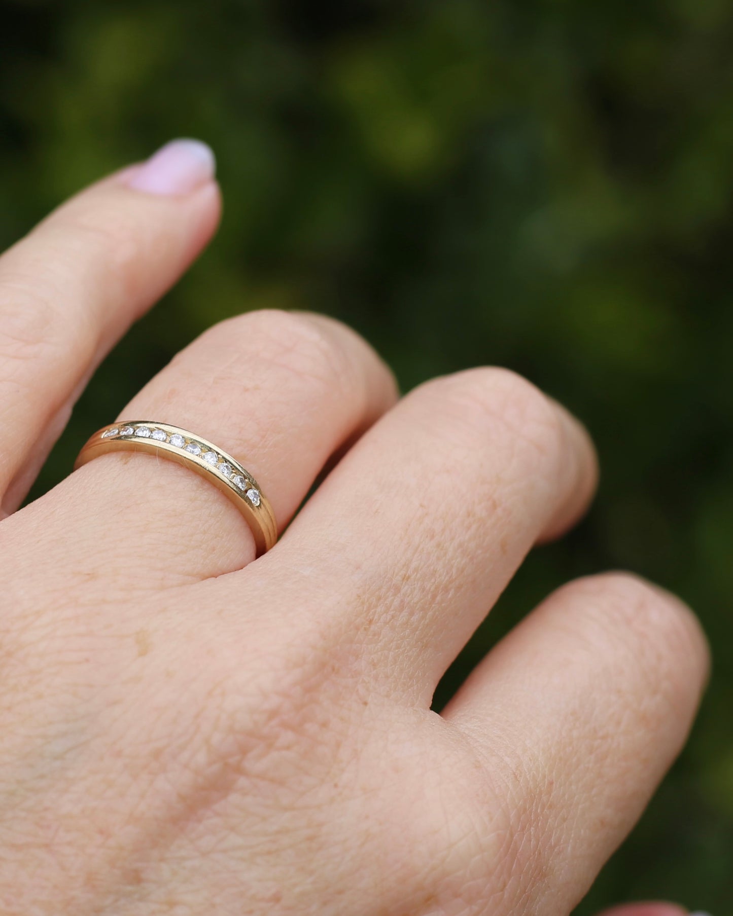 0.2ct Channel Set Natural Diamond Band, 9ct Yellow Gold, size P or just over 7.5, 1.78g