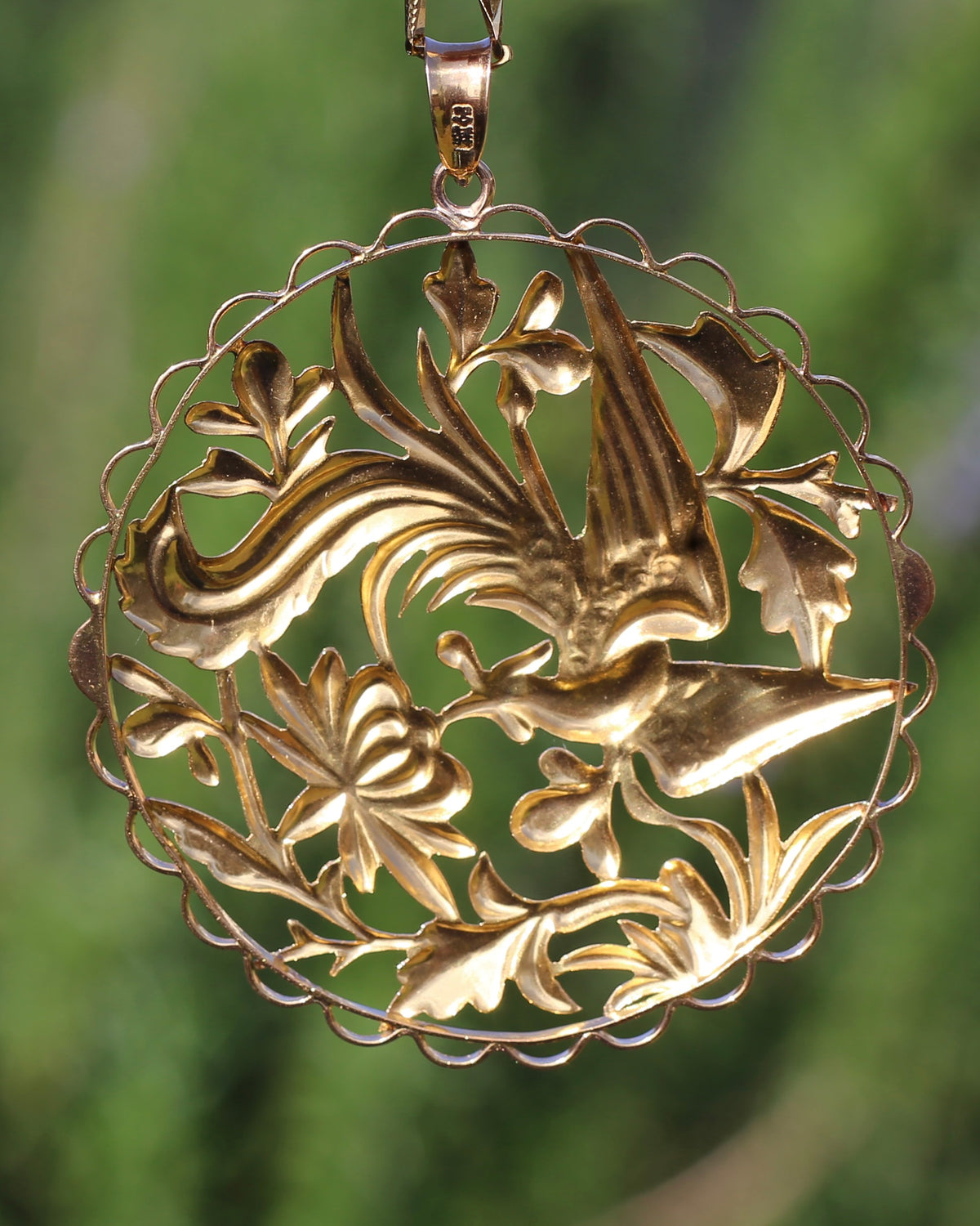 Vintage Chinese Fenghuang (Chinese Phoenix) and Floral Openwork Pendant and Chain, 22ct Gold, 24.34g combined