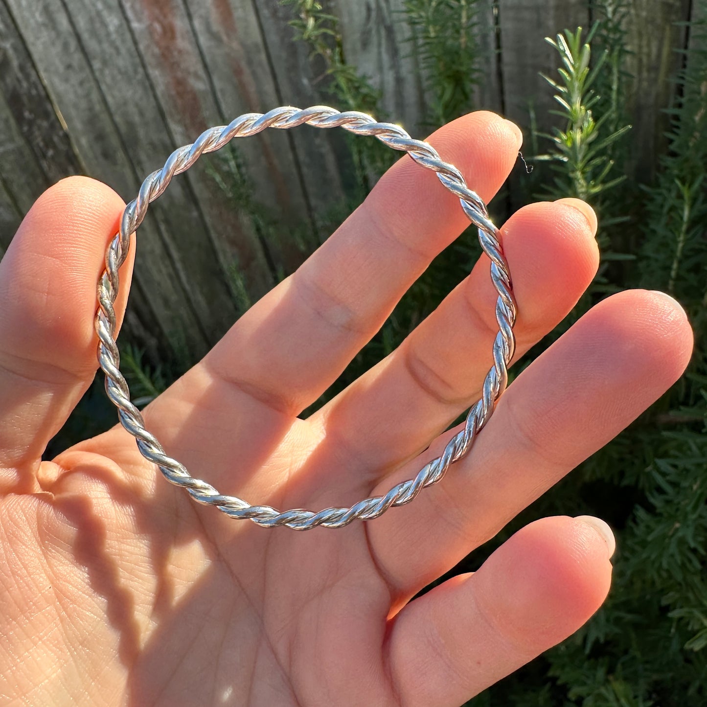 Twisted Silver Bangle, Round, 64mm, 12.7g