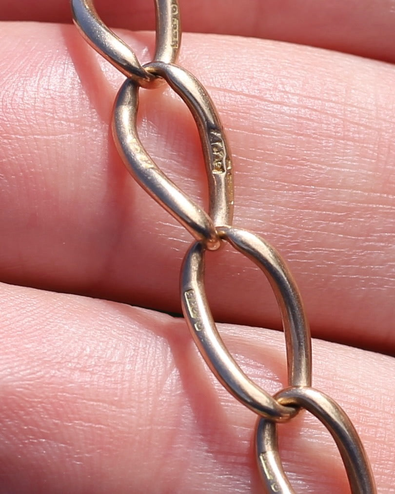 Old Rosey Gold Wide Oval Hallmark Linked Chain with Single Albert Clasp, 20.25g, 16 Inches or 41cm