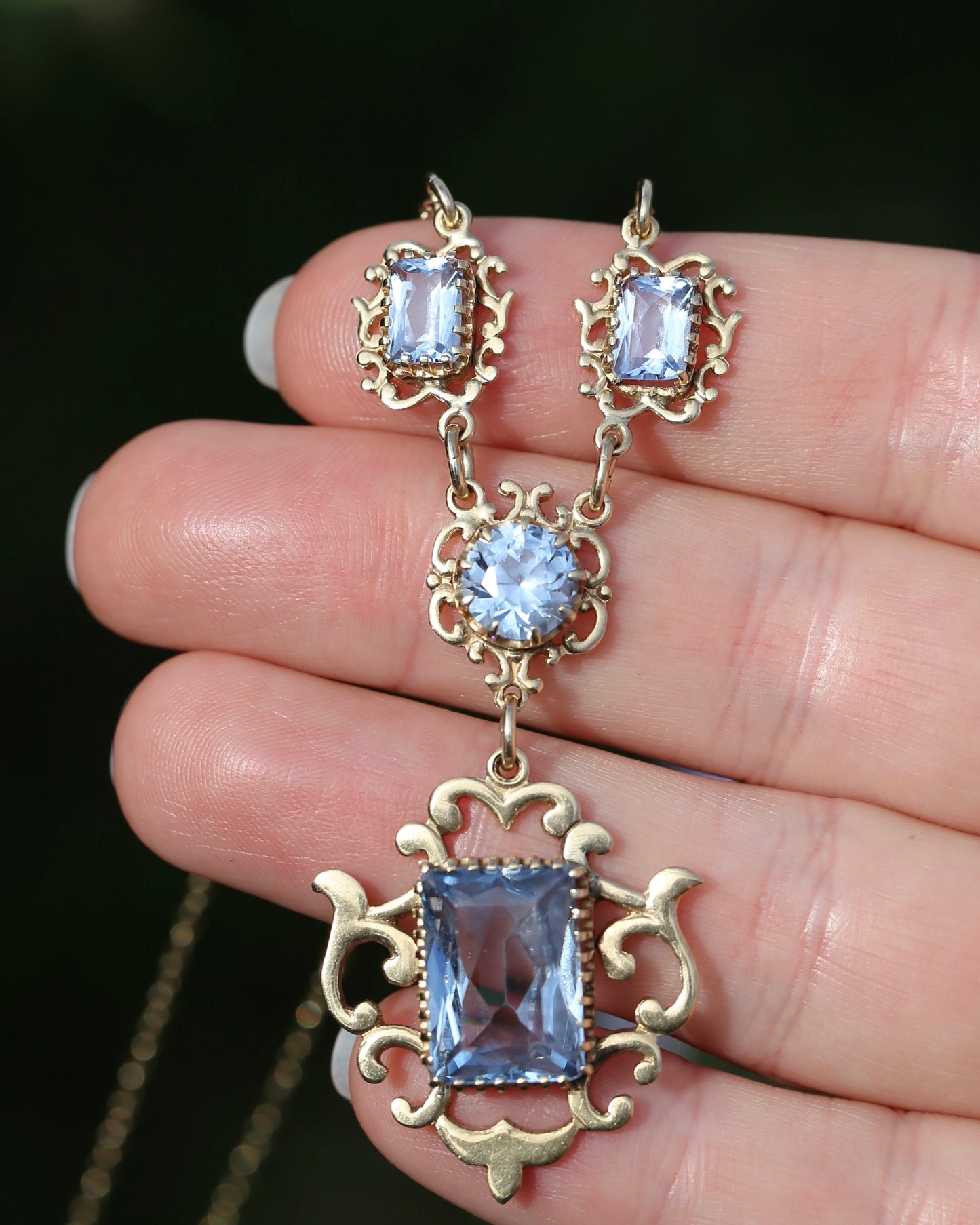Vinitique Blue Spinel Necklace, 9ct Yellow and Old Rosey Gold, 42cm or 16.5 inches, 9.56g