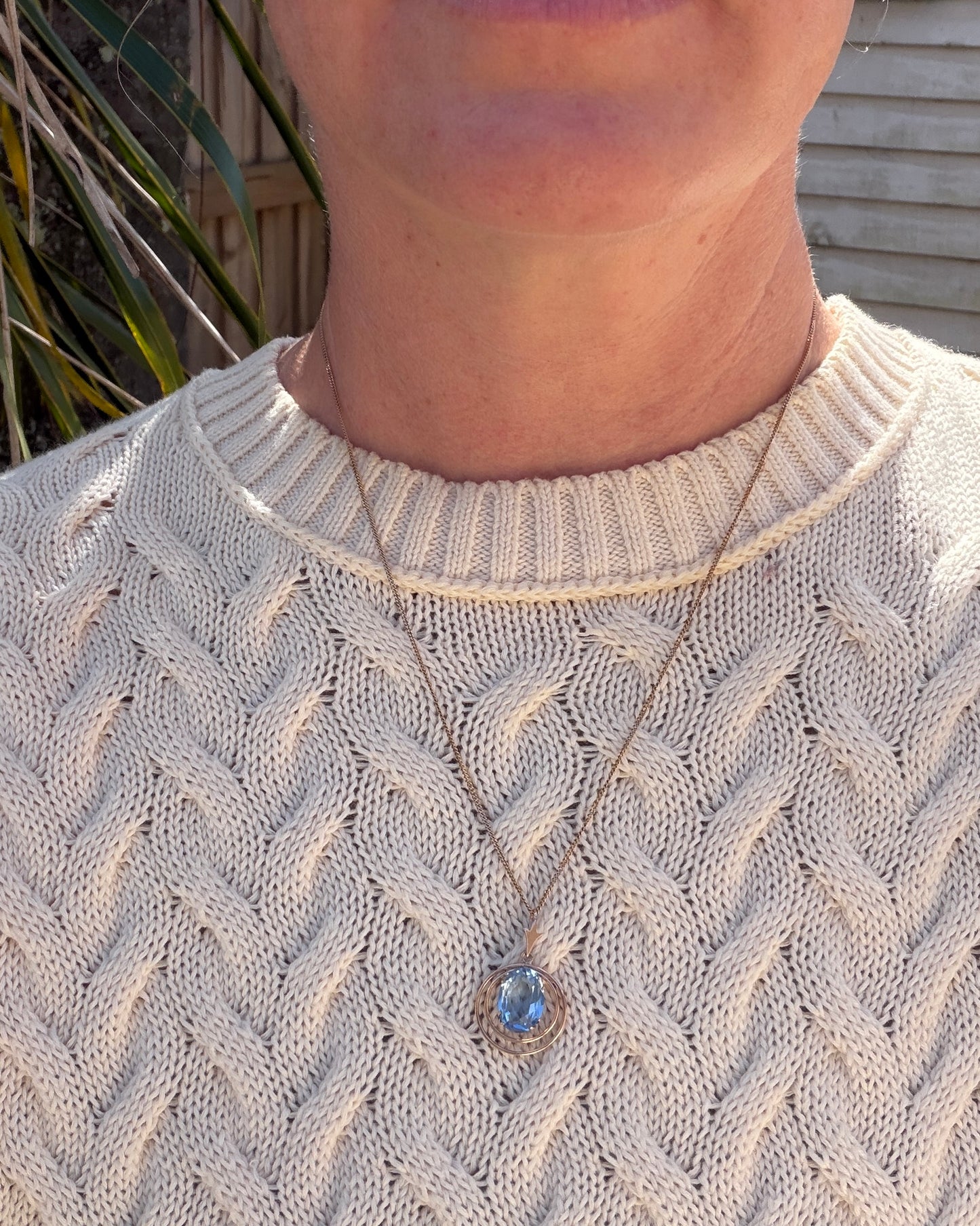 Circa 1940s Blue Glass Pendant, 9ct Old Rosey Gold, 2.35g