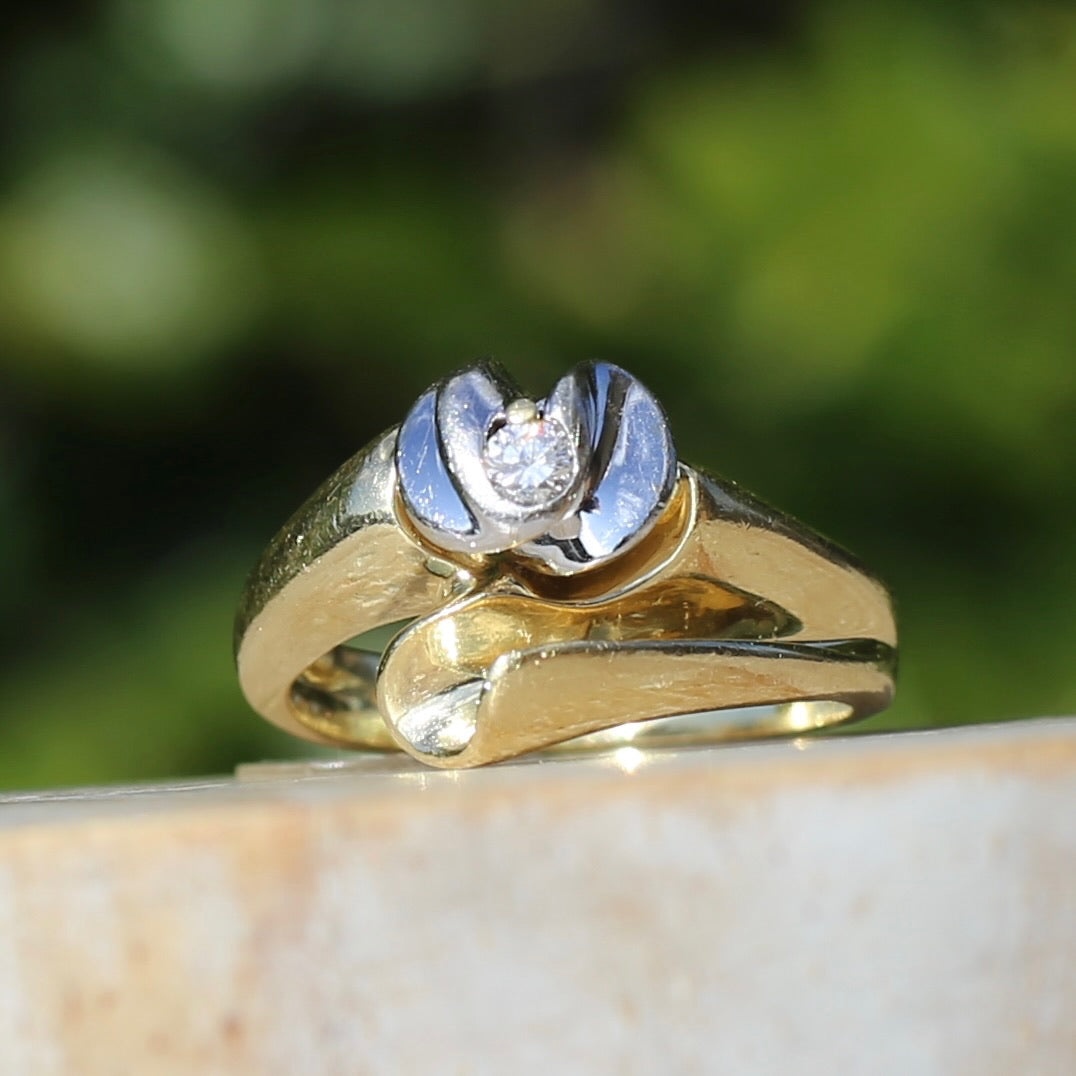 Orchid and Calla Lily Mixed Metal Diamond & 18ct Ring, 18ct white and yellow gold, size O or 7.25