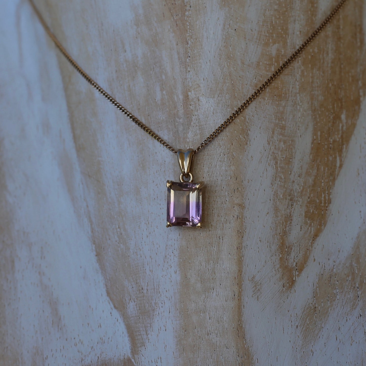 Emerald Cut Ametrine Pendant, 9ct Yellow Gold, 1.92g