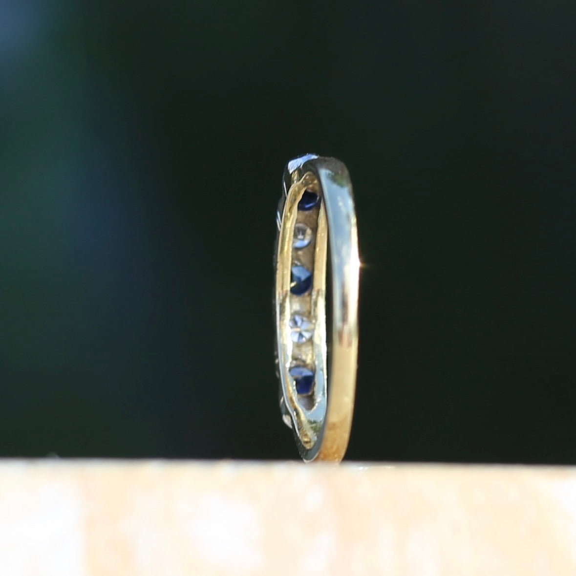 5 Stone Sapphire and Diamond Half Hoop, 18ct White and Yellow Gold, size M or 6.25